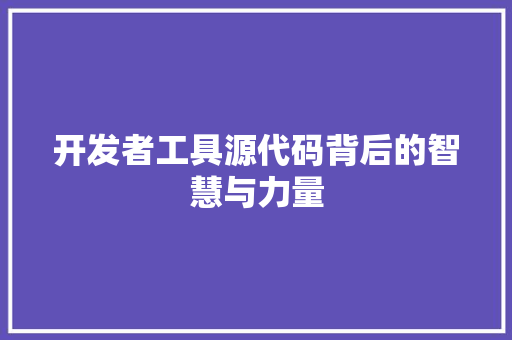 开发者工具源代码背后的智慧与力量