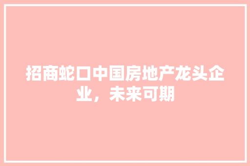 招商蛇口中国房地产龙头企业，未来可期