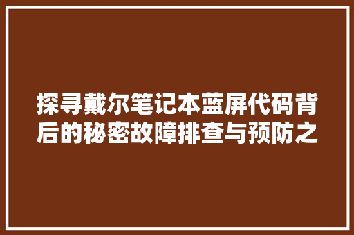 探寻戴尔笔记本蓝屏代码背后的秘密故障排查与预防之路
