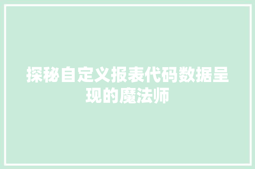 探秘自定义报表代码数据呈现的魔法师