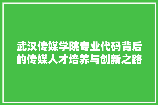 武汉传媒学院专业代码背后的传媒人才培养与创新之路