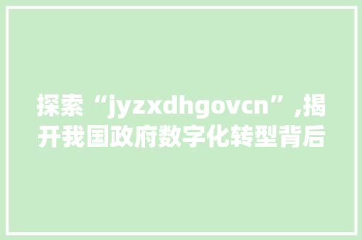 探索“jyzxdhgovcn”,揭开我国政府数字化转型背后的秘密