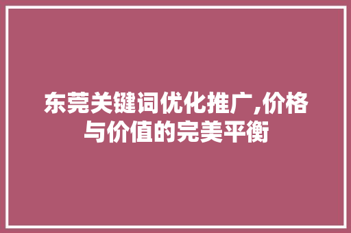 东莞关键词优化推广,价格与价值的完美平衡