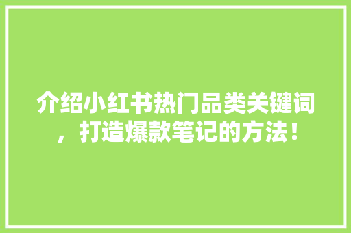 介绍小红书热门品类关键词，打造爆款笔记的方法！
