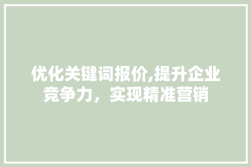 优化关键词报价,提升企业竞争力，实现精准营销