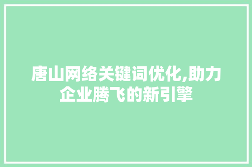 唐山网络关键词优化,助力企业腾飞的新引擎