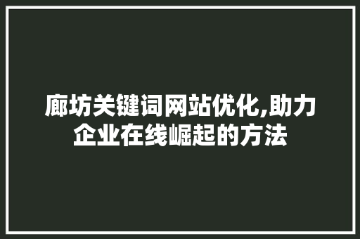 廊坊关键词网站优化,助力企业在线崛起的方法