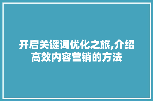 开启关键词优化之旅,介绍高效内容营销的方法