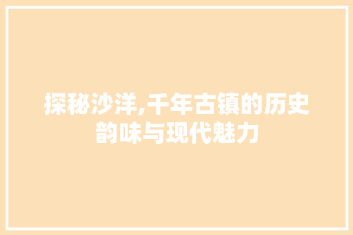 探秘沙洋,千年古镇的历史韵味与现代魅力