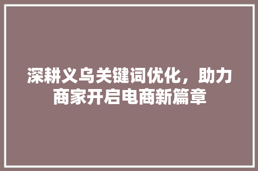 深耕义乌关键词优化，助力商家开启电商新篇章