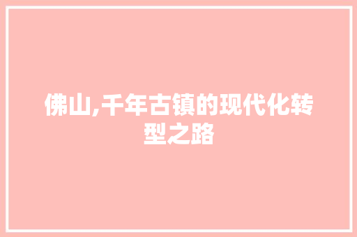 佛山,千年古镇的现代化转型之路