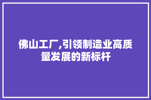 佛山工厂,引领制造业高质量发展的新标杆