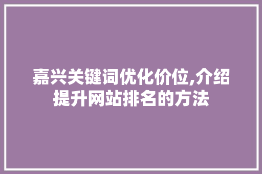 嘉兴关键词优化价位,介绍提升网站排名的方法