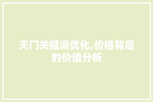 天门关键词优化,价格背后的价值分析