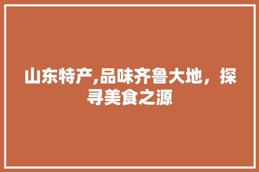 山东特产,品味齐鲁大地，探寻美食之源