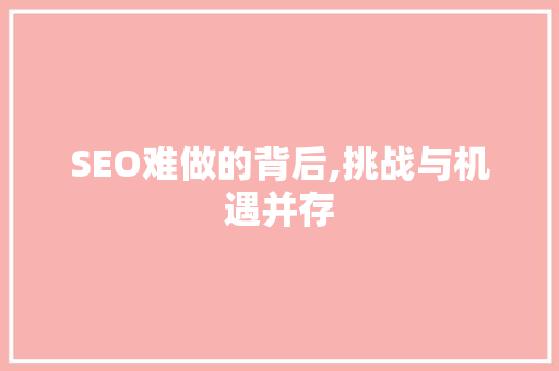 SEO难做的背后,挑战与机遇并存