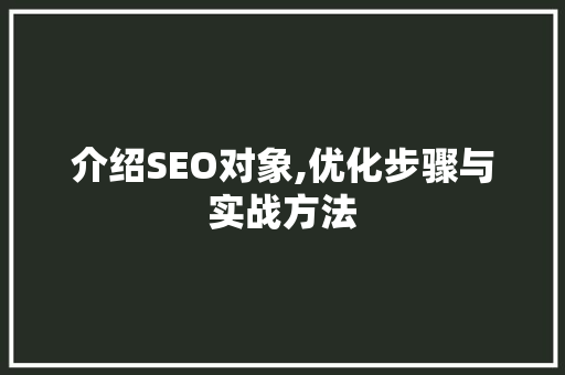 介绍SEO对象,优化步骤与实战方法