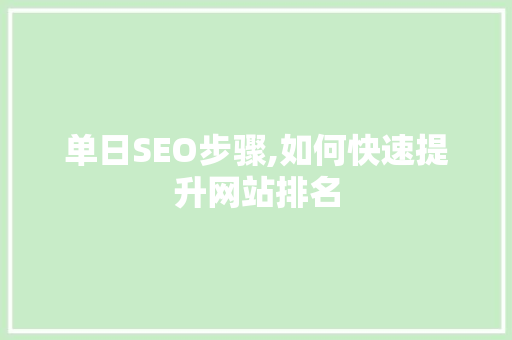 单日SEO步骤,如何快速提升网站排名