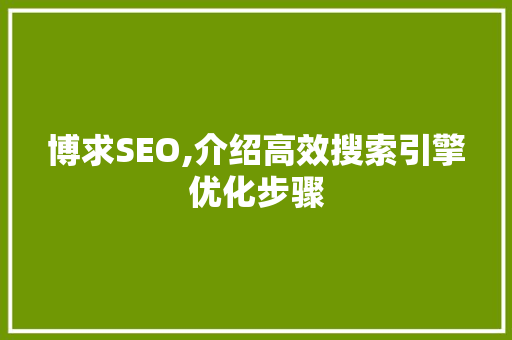 博求SEO,介绍高效搜索引擎优化步骤