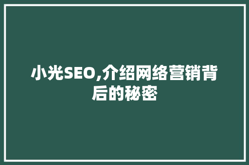 小光SEO,介绍网络营销背后的秘密