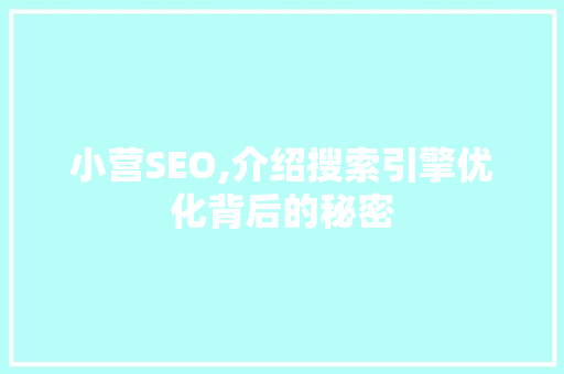 小营SEO,介绍搜索引擎优化背后的秘密