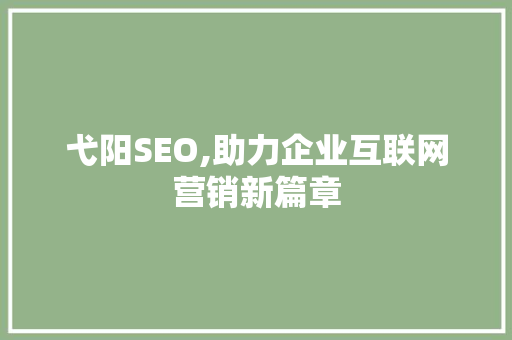 弋阳SEO,助力企业互联网营销新篇章
