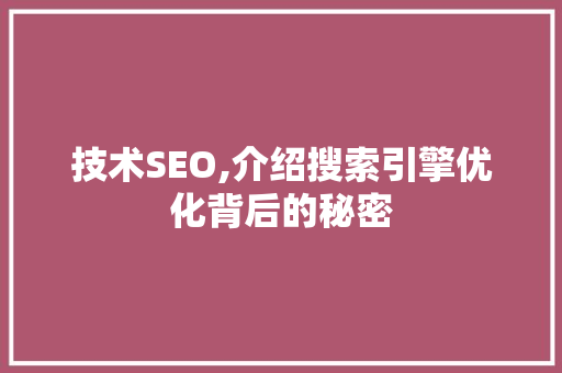 技术SEO,介绍搜索引擎优化背后的秘密