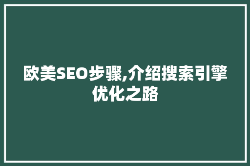 欧美SEO步骤,介绍搜索引擎优化之路