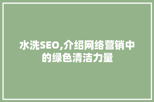 水洗SEO,介绍网络营销中的绿色清洁力量