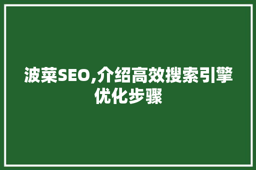 波菜SEO,介绍高效搜索引擎优化步骤
