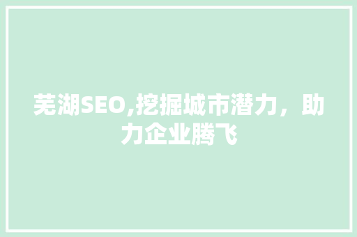 芜湖SEO,挖掘城市潜力，助力企业腾飞