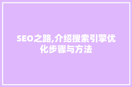 SEO之路,介绍搜索引擎优化步骤与方法