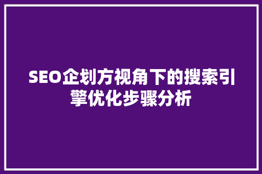 SEO企划方视角下的搜索引擎优化步骤分析