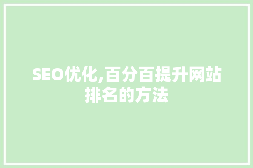 SEO优化,百分百提升网站排名的方法