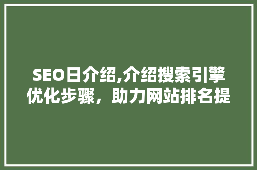 SEO日介绍,介绍搜索引擎优化步骤，助力网站排名提升