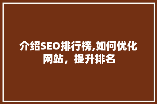 介绍SEO排行榜,如何优化网站，提升排名