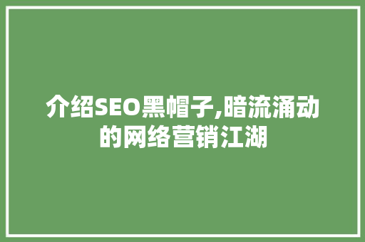 介绍SEO黑帽子,暗流涌动的网络营销江湖