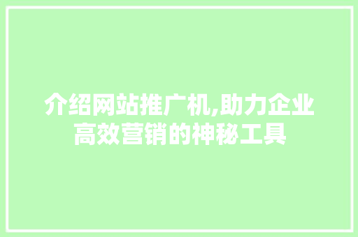 介绍网站推广机,助力企业高效营销的神秘工具