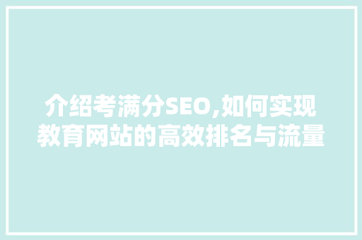介绍考满分SEO,如何实现教育网站的高效排名与流量转化