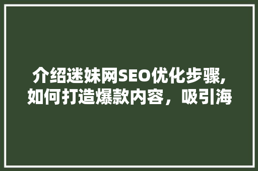 介绍迷妹网SEO优化步骤,如何打造爆款内容，吸引海量粉丝