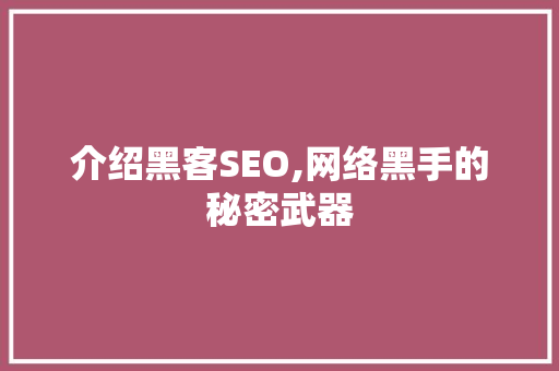 介绍黑客SEO,网络黑手的秘密武器