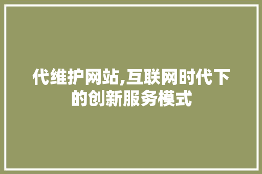 代维护网站,互联网时代下的创新服务模式