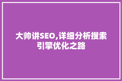 大帅讲SEO,详细分析搜索引擎优化之路