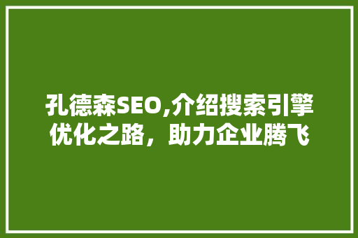 孔德森SEO,介绍搜索引擎优化之路，助力企业腾飞