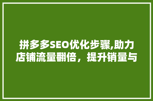 拼多多SEO优化步骤,助力店铺流量翻倍，提升销量与品牌影响力
