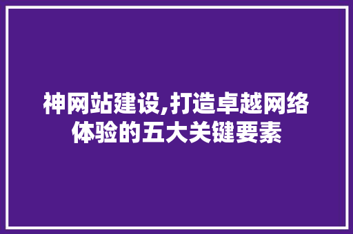 神网站建设,打造卓越网络体验的五大关键要素