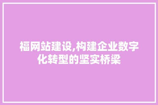 福网站建设,构建企业数字化转型的坚实桥梁
