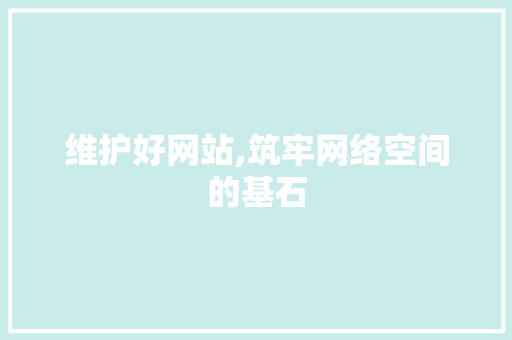 维护好网站,筑牢网络空间的基石