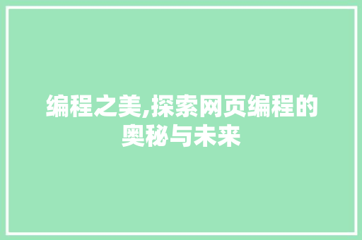 编程之美,探索网页编程的奥秘与未来