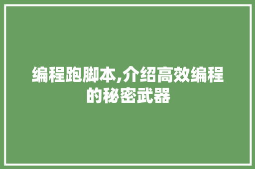 编程跑脚本,介绍高效编程的秘密武器